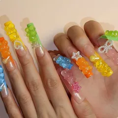 Liberte555 ネイルチップ ギャル 子供 ロング 付け爪 長い 地雷系 可愛い キラキラ シール グッズ(ギャルマルチカラー14,  エクストラロング)