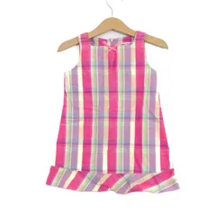 べべ ワンピース トップス ノースリーブ チェック柄 日本製 ベビー 女の子用 90サイズ ピンク×紫 BeBe 【中古】