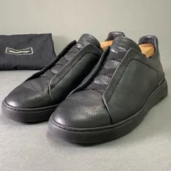 2e2 Ermenegildo Zegna エルメネジルド ゼニア ディアスキン トリプルステッチ スニーカー 7 1/2 ブラック レザー シューズ 革靴 スリッポンのサムネイル