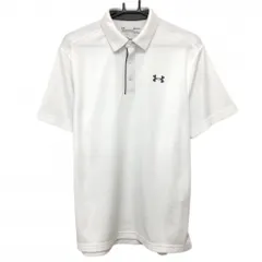 ★SALE価格★アンダーアーマー 半袖ポロシャツ 白 ロゴグレー ボーダー織生地  メンズ MD ゴルフウェア UNDER ARMOUR