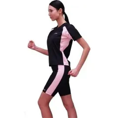 《新品》《送料無料／沖縄・北海道・離島は除く》【セール】サウナスーツ 上下セット 本格派 半袖 スリムスーツ アズール ブラック×ピンク レディース 【サイズ選択／S・M・L・LL】ダイエット トレーニングウェア 減量スーツ