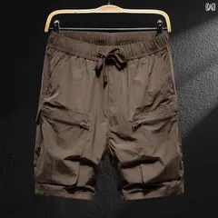 種類53：XL/F：白 メンズ 男性用 ファッション オシャレ シンプル 大人 かっこいい ストリート ヒップホップ HipHop ブラウン アイスシルク カーゴ 夏 ハーフ ジッパー ポケット カジュアル 速乾 ハーフ パンツ