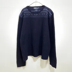 ☆RalphLauren☆ノルディック柄切替えセーター☆ラムウール☆ネイビー☆XL☆リブ編み☆L23M