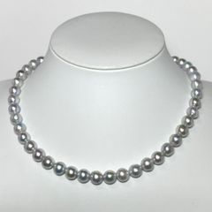 R 真珠 パール pt850 7mm ネックレス ブルー グレー ケース付き - メルカリ