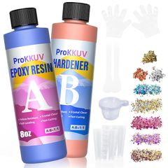 ProKKUV レジン液 大容量 エポキシ樹脂 2液性 237ml×2 高級・黄変しにくい 16OZ(273g+244g）レジン初心者向け 二液性 レジン液 金箔 銀箔 スパンコール レジン封入素材付き レジン セット 人気 高い透明 低刺激性 気泡なし  0
