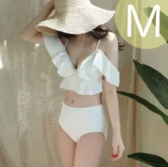 セパレート水着<!-利用不可文字-!>レディース 上品 ホワイト フリル多め ワイヤー入り リゾート プール 白色