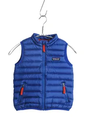 【お得なクーポン配布中!】 パタゴニア ダウン セーター ベスト ベスト キッズ ベビー 4歳 100cm 古着 17年製 フルジップ 600フィル アウトドア 重ね着 前開き ブルー
