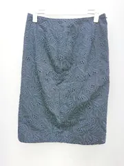 ◇ ◎ ●未使用● NATURAL BEAUTY BASIC 大人女子 刺繍 膝丈 タイト ナロー スカート サイズL ネイビー系 レディース P  【1308240007193】