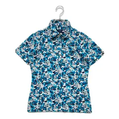 中古 レディース キャロウェイ Callaway 半袖ポロシャツ M 白×紺×青 ホワイト×ネイビー×ブルー 花柄