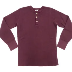 ステュディオ・ダ・ルチザン サーマル ヘンリーネック 長袖Tシャツ 9937 メンズ 無地 ヘビーウェイト ワッフル ロンtee ステュディオ・ダルチザン バーガンディー  