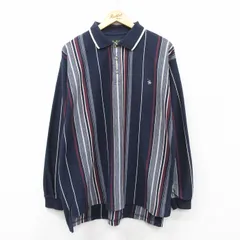 XL/古着 長袖 ポロ シャツ メンズ 90s ワンポイントロゴ 紺他 ネイビー ストライプ 25sep01 中古 トップス