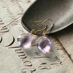 アレルギー対応　天然石ピアス　ピンクアメジスト　フックピアス