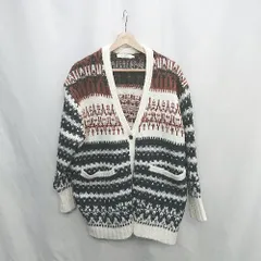 ◇ ⊇ AMERICAN HOLIC 総柄 長袖 カーディガン サイズL ブラック ブラウン ホワイト レディース E  【1503050050401】