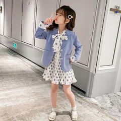 入学式 女の子 スーツ 2点セット 子供スーツ 子供服 卒業式 女の子 スーツ セット ジャケット+ワンピース 可愛い ドット柄 リボンタイ キッズ フォーマル 卒園式 七五三 発表会 子供服 卒業式 面接 ジュニア 女児 子供服 tsic02