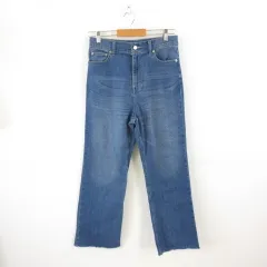 レプシィム ローリーズファーム LEPSIM LOWRYS FARM デニムパンツ ジーンズ ロング ストレート カットオフ ストレッチ 青 M *T361