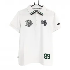 パーリーゲイツ 半袖ポロシャツ 白 30周年 襟先ライン フェルトワッペン メンズ 4(M) ゴルフウェア PEARLY GATES