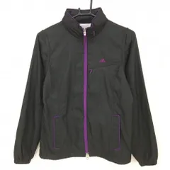 アディダス 2WAYジャケットブルゾン 黒×パープル 格子織生地 ロゴ刺しゅう 蓄熱裏地 袖着脱可 レディース M ゴルフウェア adidas