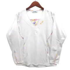 ヨネックス YONEX Vネック シャツ ストレッチ 鹿の子 長袖 ホワイト 白 L テニス