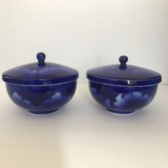 深川製磁　瑠璃牡丹茶器　番茶碗2客