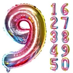 数字バルーン アルミ風船 数字 ナンバー 大きい 約80cm 誕生日 ハッピーバースデー 飾り付け 記念日 パーティー (数字バルーン「９」, レインボー)