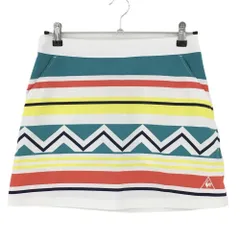 【美品】ルコック スカート 白×グリーン×イエロー ボーダー風  レディース 11(L) ゴルフウェア le coq sportif