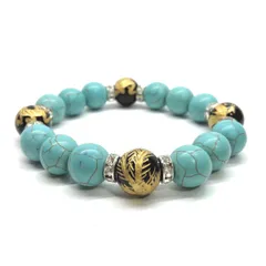 12mm 四神獣金彫オニキス×ターコイズ パワーストーン ブレスレット 運気上昇 開運  [l] 金運 健康運 厄除け お守り 青龍 白虎 玄武 朱雀 （シルバー）メンズ・レディース　男性・女性　数珠ブレス　開運  [l] /2
