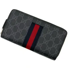 【中古】GUCCI | グッチ GGスプリーム ニューウェブ ジップアラウンドウォレット シェリーライン ラウンドファスナー 長財布 408831 ブラック【尾張小牧店】