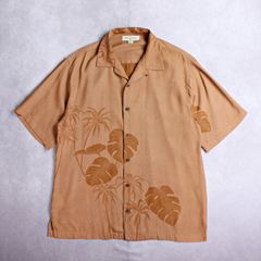 【TOMMY BAHAMA】トミーバハマ アロハシャツ 高級シルク キャンプシャツ マイルドブラウン モンステラ Lサイズ位