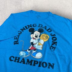 US古着 Disney ディズニー ミッキー Reigning Dad Joke Tシャツ XL ブルー