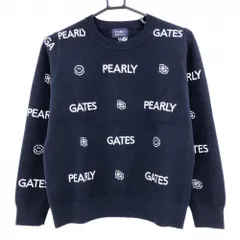 【超美品】パーリーゲイツ セーター ネイビー×白 ロゴ・ニコちゃん総柄 スマイル ウール混 レディース 0(S) ゴルフウェア PEARLY GATES