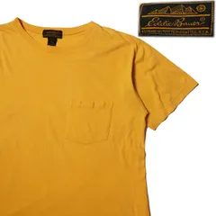 80's 90’s 黒タグ エディーバウアー コットン ポケット Tシャツ (M) 黄色系 ソリッドカラー 無地 ポケT 80年代 旧タグ オールド アメリカ古着 USED ビンテージ ヴィンテージ