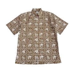 中古 レインスプーナー reyn spooner アロハシャツ クリーニング済み ボタンダウン ラハイナセイラー 茶 メンズ Sサイズ