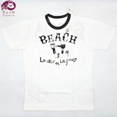 GARCIA MARQUEZ ガルシア・マルケス 半袖 Tシャツ サイズ4 レディースL相当/メンズM~L相当 BEACH ブルドッグ プリント ホワイト/ブラックカラー タグ付き 未着用品 日本製 男女兼用