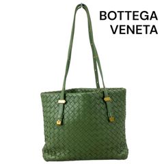 ●ボッテガ ヴェネタ BOTTEGA VENETA イントレチャート トートバッグ レザー グリーン レディース 5D830