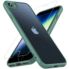 【即日発送】全面保護 耐衝撃 米軍MIL規格 レンズ保護 スマホケース iPhone iPhone SE SE 第3世代 iPhone 第2世代 アイフォンse ケース ケース ストラップホール 軽量 黄ばみなし 薄型 耐久性 ケース【ガラスフィルム付き】半透