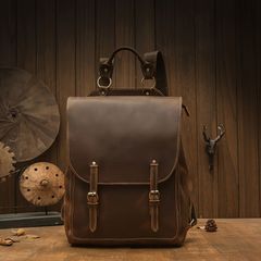 back パック Men's first-layer cowhide leather bag パック Vintage Crazy Horse Leather Large Capacity Unisex Laptop Bag for Men, Stylish Travel Bag, Genuine Leather パック Men's Leather Backpack, Dark Brown