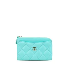 シャネル マトラッセ ココマーク コインケース フラグメントケース カードケース ライトブルー キャビアスキン レディース CHANEL【214-14313】