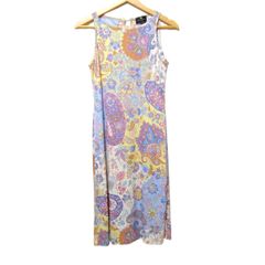 ETRO(エトロ) ワンピース サイズ44 L レディース美品  - イエロー×パープル×マルチ クルーネック/ノースリーブ/ロング/ペイズリー柄