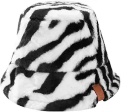 [ネクストグランツ] レディース バケット ハット 帽子 アニマル柄 スエード調 フェイクファー 羊毛調 バケハ 無地 秋 冬 人気 (ゼブラ)