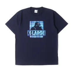 【美品】X-LARGE エクストララージ Tシャツ サイズ:XL / チェック ゴリラロゴ クルーネック Tシャツ / ネイビー 紺 / トップス カットソー 半袖【メンズ】【中古】