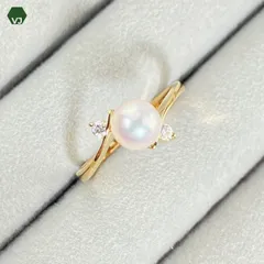 16-22】パール ダイヤモンド リング D0.06ct【中古】【K18YG】【9号 