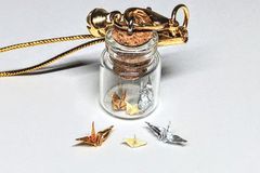 幸運を呼ぶ超極小ミニ折鶴ストラップ　親子鶴 　Origami Crane wiht strap