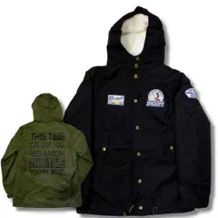 訳有 Sサイズ 廃盤 スヌーピー モッズコート 中綿 メンズ 刺繍 ワッペン 細身 緑 黒/ bia005-1