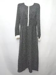 ◇ ⊂ Aunt Marie's ドット 長袖 ロング クレリックバンドカラーシャツワンピース サイズF ブラック ホワイト レディース P  【1407260044390】のサムネイル