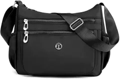 Quikaboo ショルダーバッグ レディース 斜めがけ 軽量 ナイロン 肩掛け 小さめ ショルダーポーチ 防水 多機能 コンパクト 無地 通学 通勤 旅行 撥水 大容量 マザーズ ポケット 多収納 ミニ(ブラック)