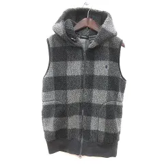 ジムフレックス Gymphlex ボアベスト フード ダブルジップ チェック ワンポイント M グレー /MS