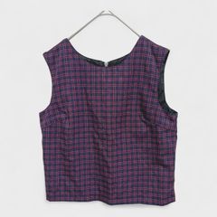 【美品】【オゾック】『OZOC』[チェック柄ノースリーブトップス] ネイビーレッド系 紺色赤色 (M) 商品A2321 管理D