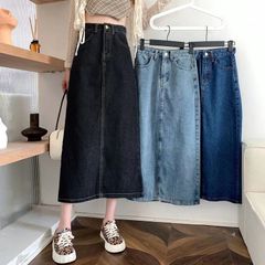 デニムスカート レディース タイトスカート ロングスカート 薄手 ロング丈 バックスリット きれいめ 可愛い お洒落 無地 カジュアル シンプル フェミニン ガーリー  アメカジ レトロ デイリー ポケット ベルトループ 春 夏 秋