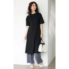 ☆ ブラック ☆ ミモレ/LLサイズ ☆ 丈が選べる！綿１００％Ａラインカットソーワンピース ワンピース レディース 夏 半袖 ワンピ Tシャツワンピ Tシャツワンピース 春夏 綿100％Ａラインカットソーワンピース おしゃれ シンプル Aライン