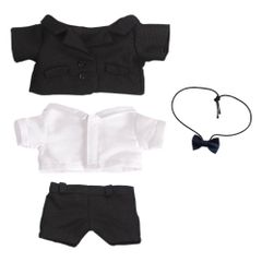 服　スーツ　上着　白のシャツ　リボン　ズボン　綿人形の服　着せ替え ぬいぐるみ (black-1) niannyyhouse　15cm